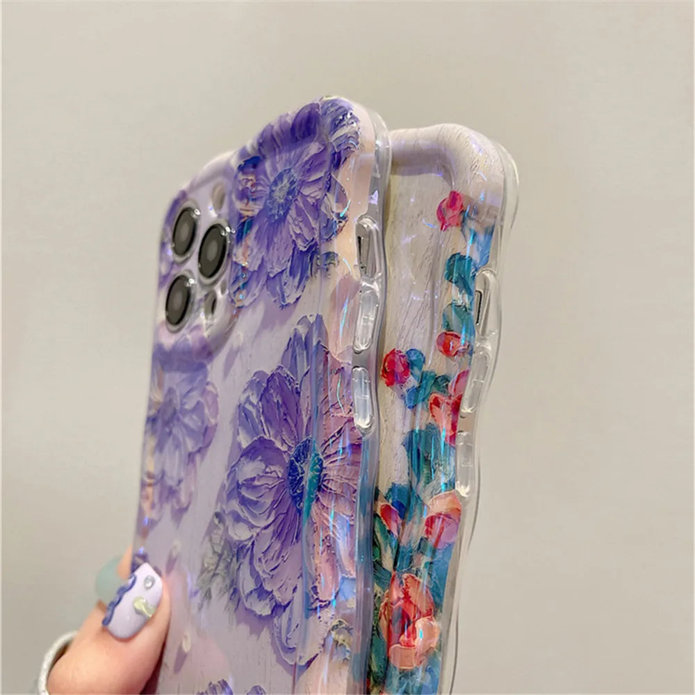 Laser Oil Painting Flowers Phone Case