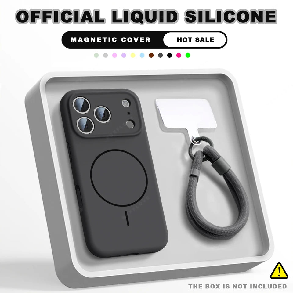 Magnetic Wrist Strap Liquid Silicone MagSafe Phone Case for iPhone
