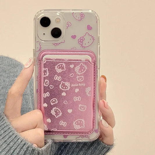 Cute Sanrio Hello Kitty Magnetic Wallet Holder Magsafe Wireless Charge Phone Case