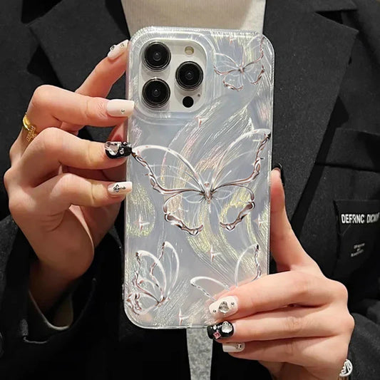 Laser Silver Butterfly Phone Case