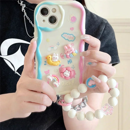 3D Bear Hang Phone Chain Lanyard Clear Soft Phone Case