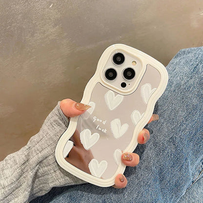 Lovely White Heart Makeup Mirror Phone Case