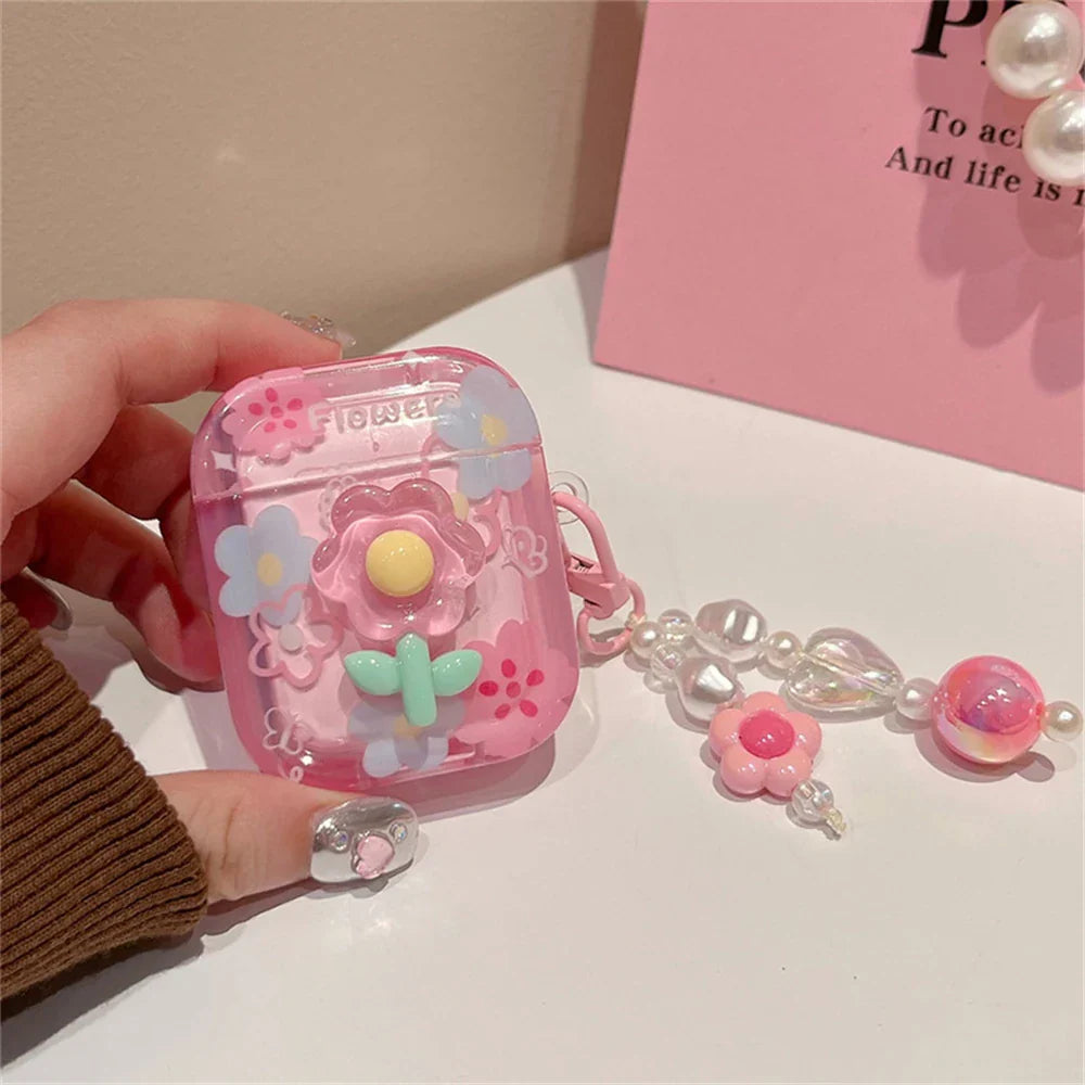 Cute 3D Flower Pink Headphones Airpod Case