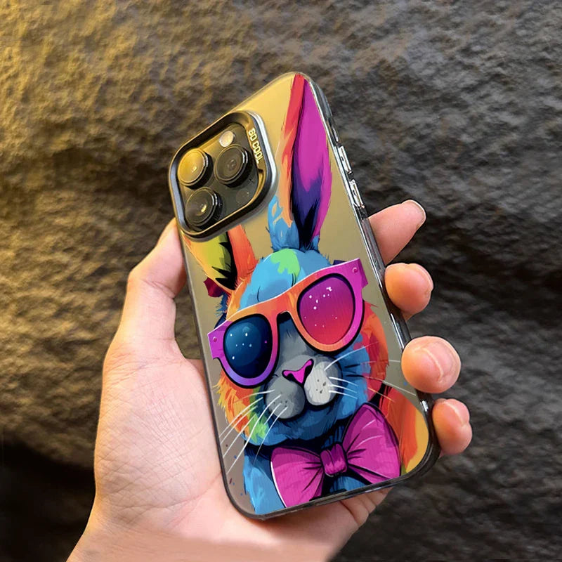 Cute Colorful Rabbit Electroplate Silver Phone Case