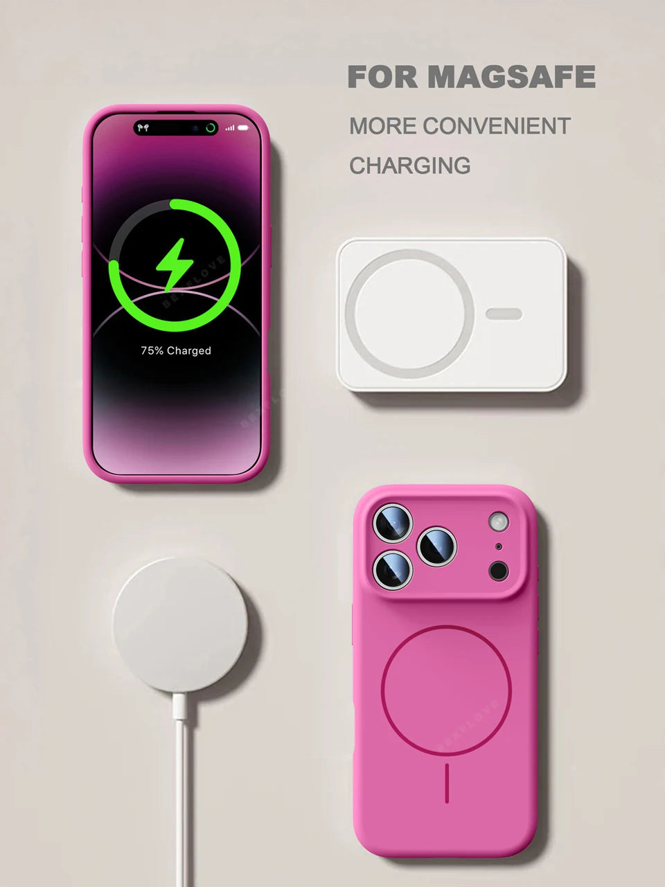 Magnetic Wrist Strap Liquid Silicone MagSafe Phone Case for iPhone