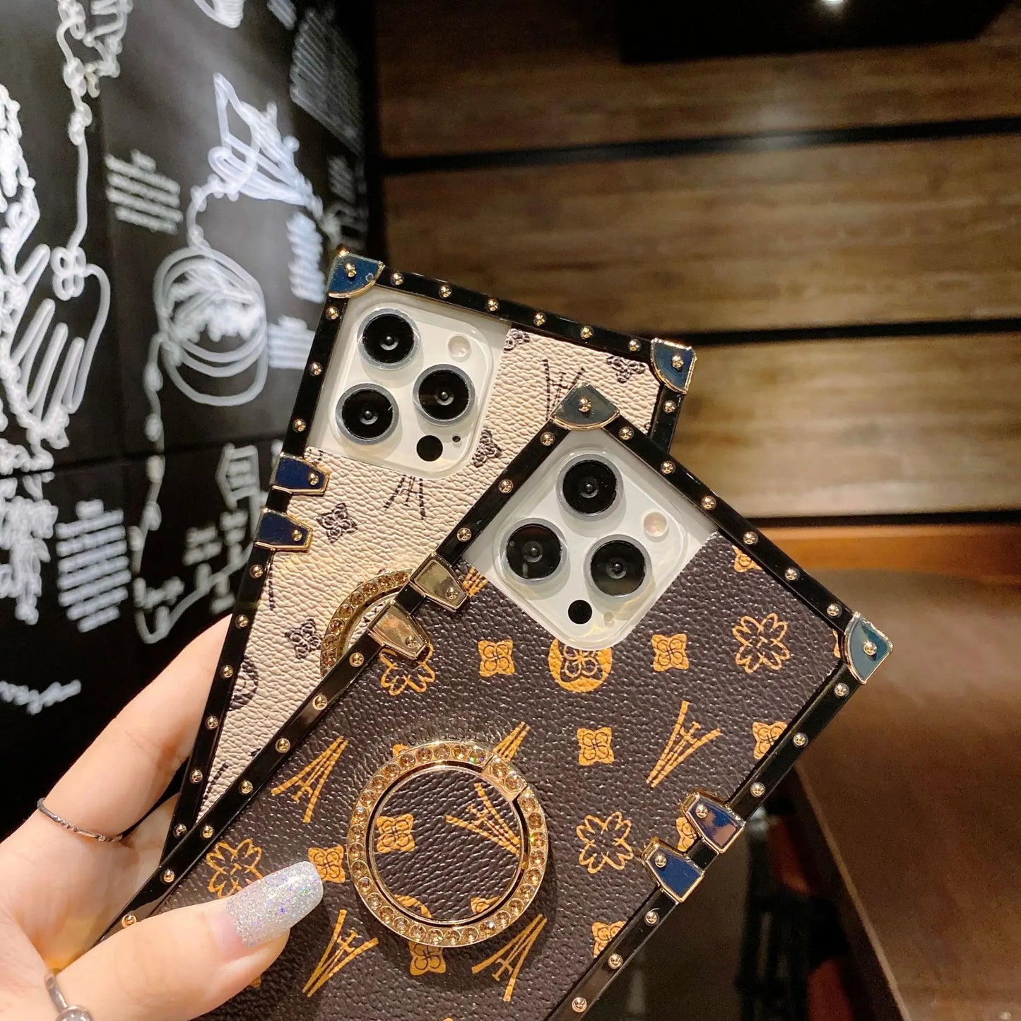 Fashion Glitter Ring Leather Phone Case