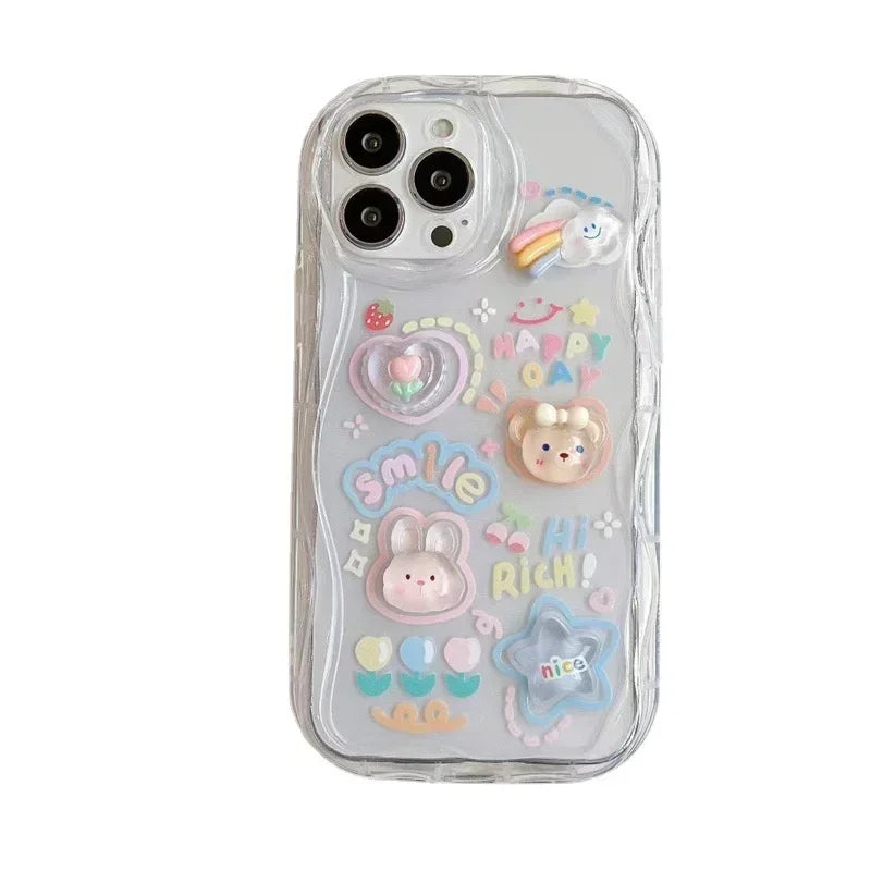 3D Bear Hang Phone Chain Lanyard Clear Soft Phone Case