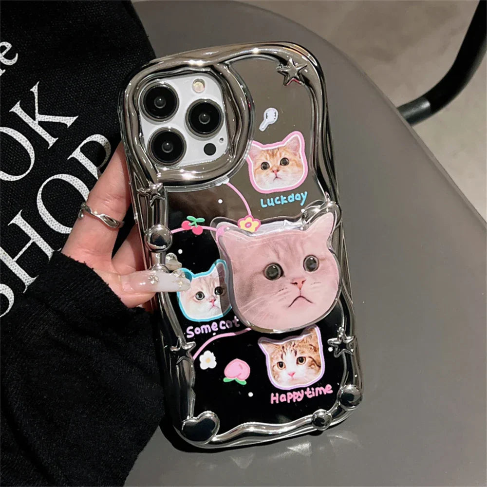 Cute 3D Cat Bracket Star Plating Soft Phone Case