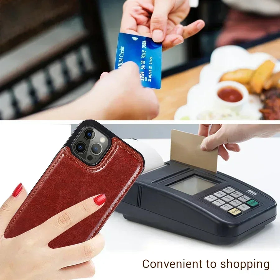 Wallet Flip Leather Phone Case with Card Slot Stand for iPhone