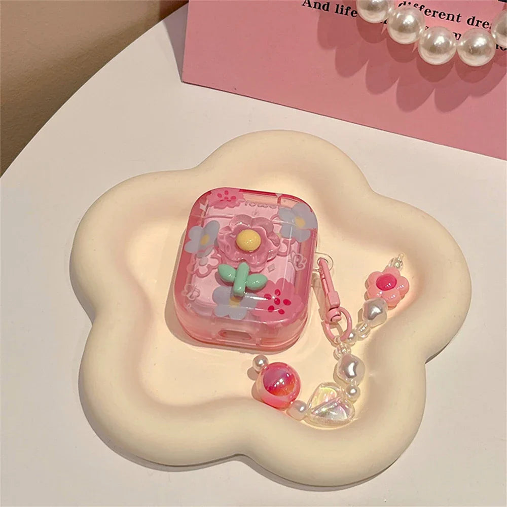 Cute 3D Flower Pink Headphones Airpod Case
