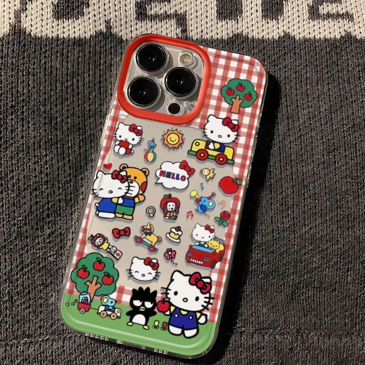 Cartoon Red Checkered Hello Kitty Cute Phone Case