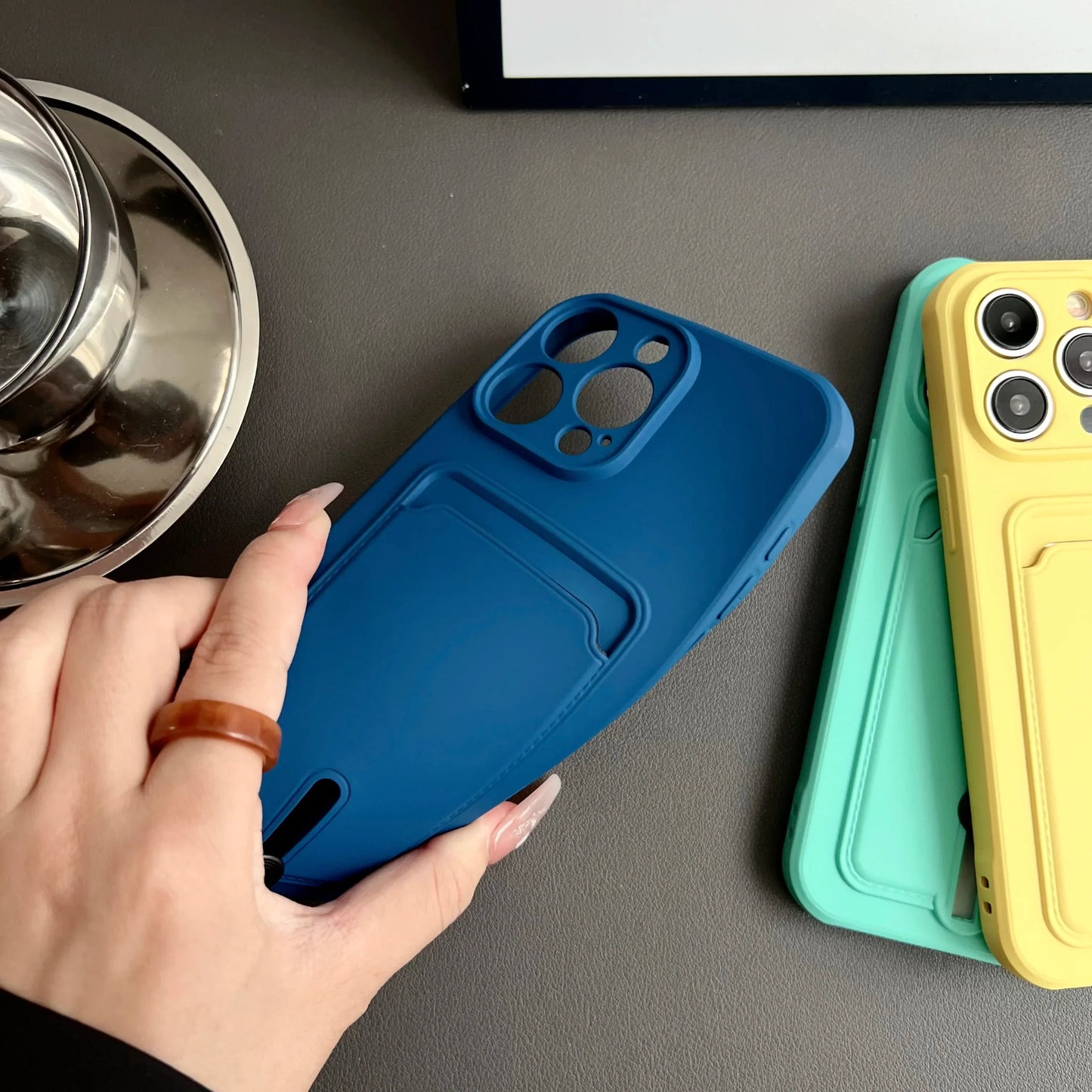 Push Card Bag Slot Holder Wallet Phone Case