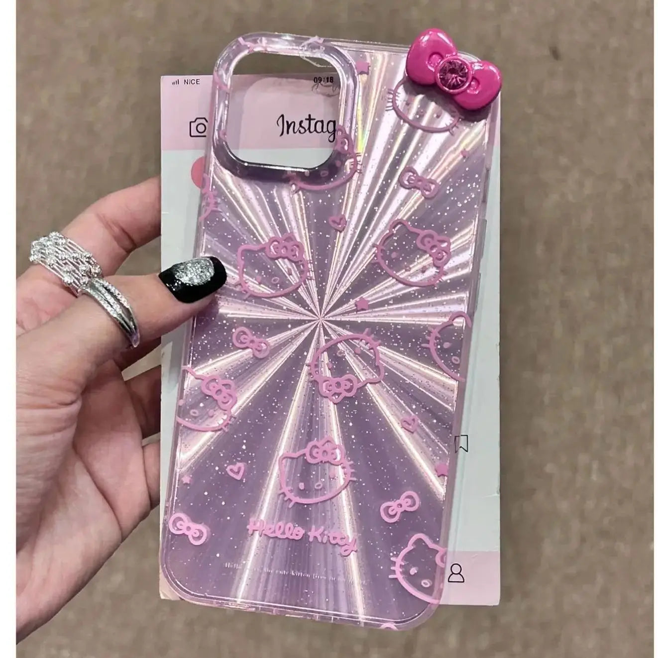 Sanrio Hello Kitty Bow Aurora Glitter Powder Phone Case