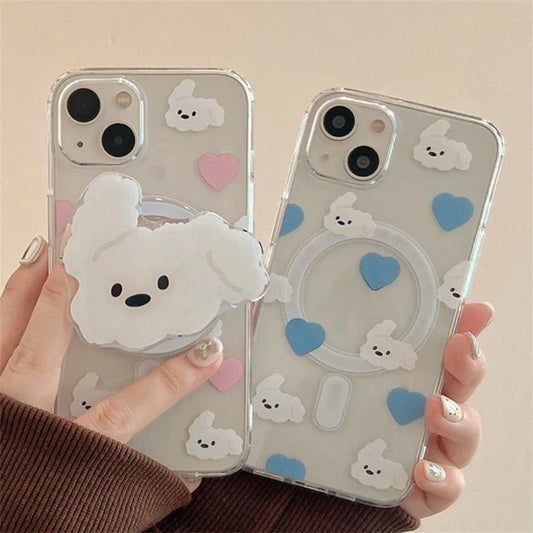 Cute Cartoon Love Puppy Transparent Magsafe Holder Phone Case