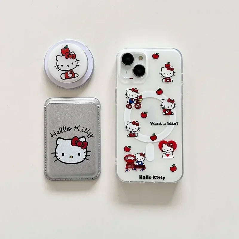 Cute Sanrio Hello Kitty Magnetic Wallet Bracket Magsafe Wireless Charge Phone Case