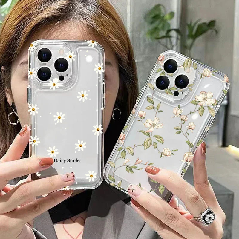 Flowers Pattern Transparent Cover Phone Case