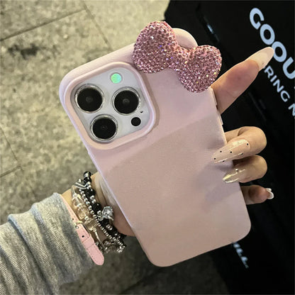 Rhinestone Bow Litchi Pattern Leather Phone Case