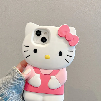Silicone Bow Pink Hello Kitty Soft Cover Phone Case