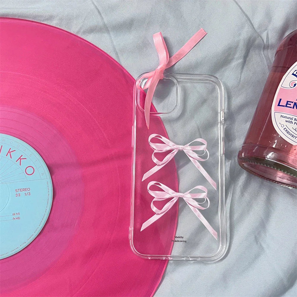 Ins Cute Ribbon Bow Transparent Phone Case