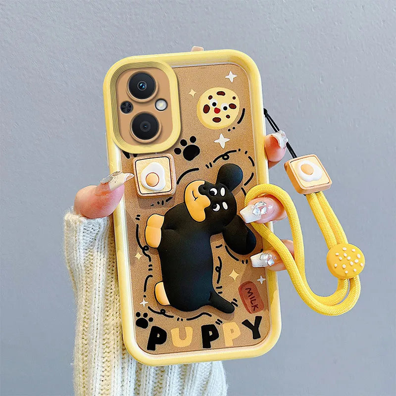 3D Cartoon Kuromi Strawberry Bear Wrist Strap Phone Case