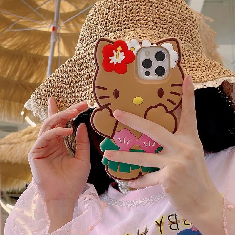 Cute 3D Cartoon Grass Skirts Sanrios Hello Kitty Phone Case
