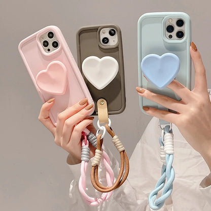 3D Cute Heart Anti-Lost Lanyard Chain Strap Holder Phone Case