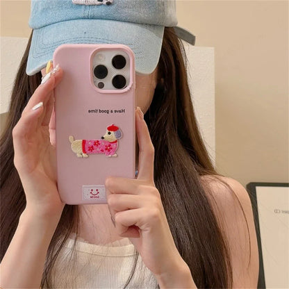Cute Cartoon Dachshund Litchi Pattern Phone Case