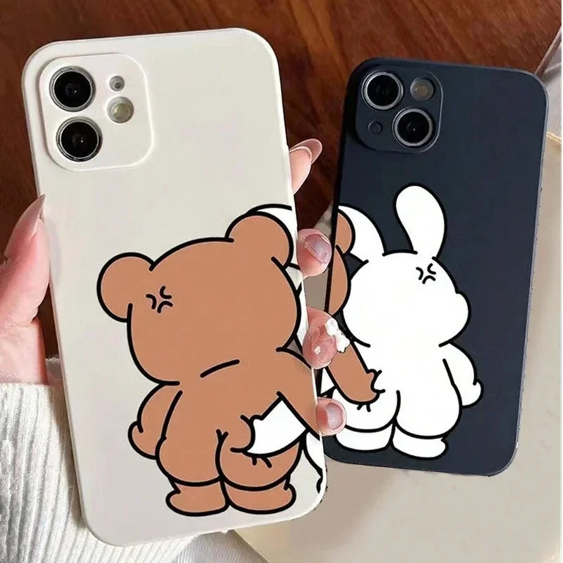 Couple Cartoon Rabbit & Bear Pattern Phone Case
