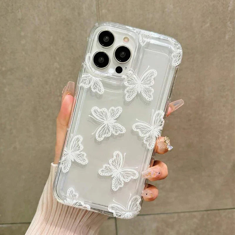 Cartoon White Butterfly Clear Phone Case