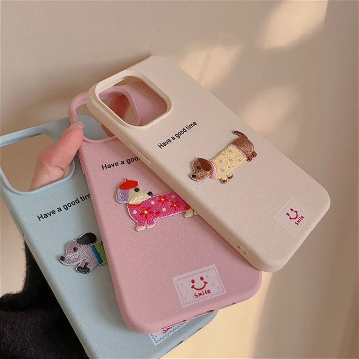 Cute Cartoon Dachshund Litchi Pattern Phone Case