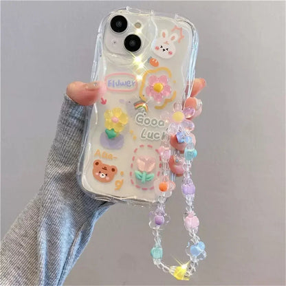 3D Bear Hang Phone Chain Lanyard Clear Soft Phone Case