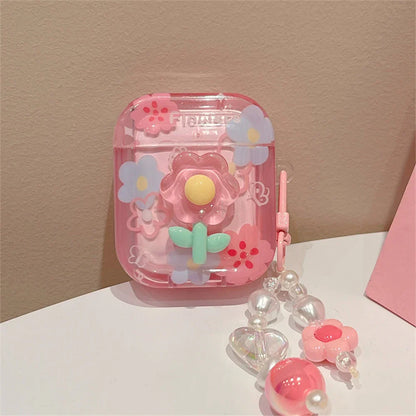 Cute 3D Flower Pink Headphones Airpod Case