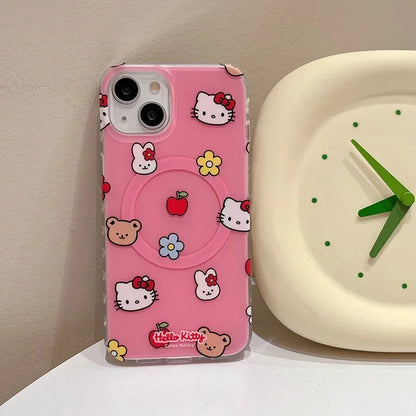 Cute Cartoon Sanrio Hello Kitty Magnetic Holder Magsafe Phone Case