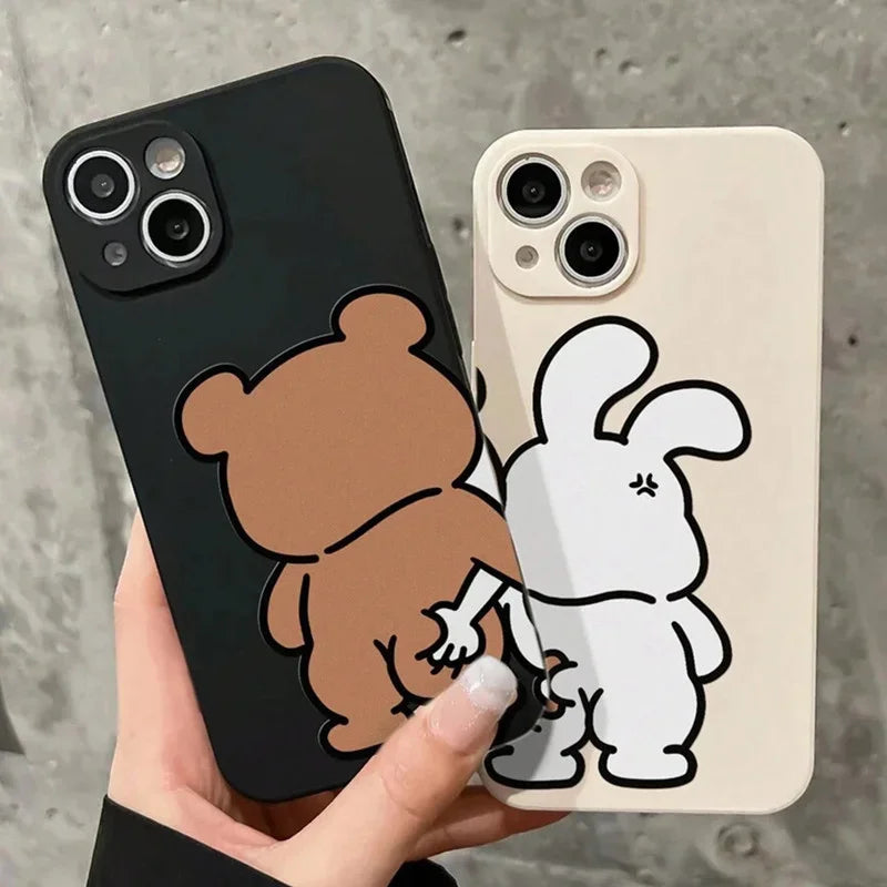 Couple Cartoon Rabbit & Bear Pattern Phone Case
