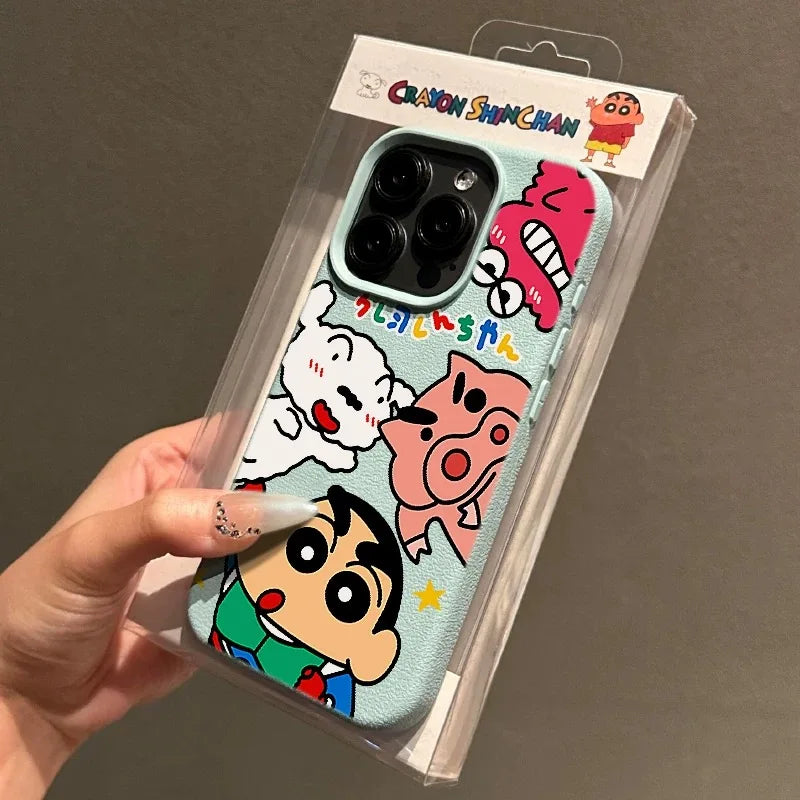 Cute S-Shin-chans Fashion TPU Imitation Leather Phone Case