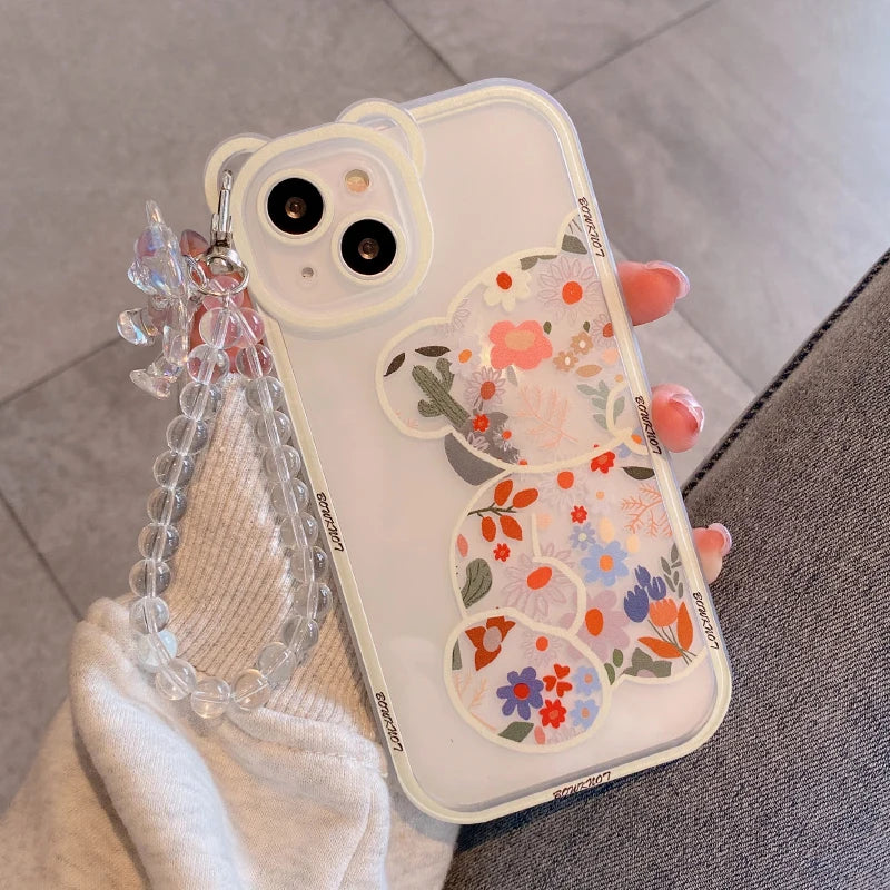 Cute 3D Bear Ear Flower Hang Phone Chain