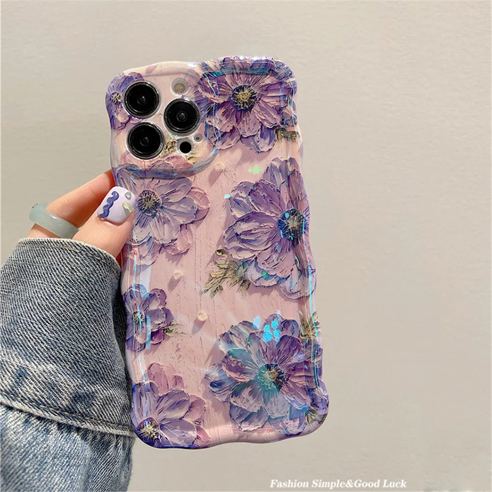 Laser Oil Painting Flowers Phone Case