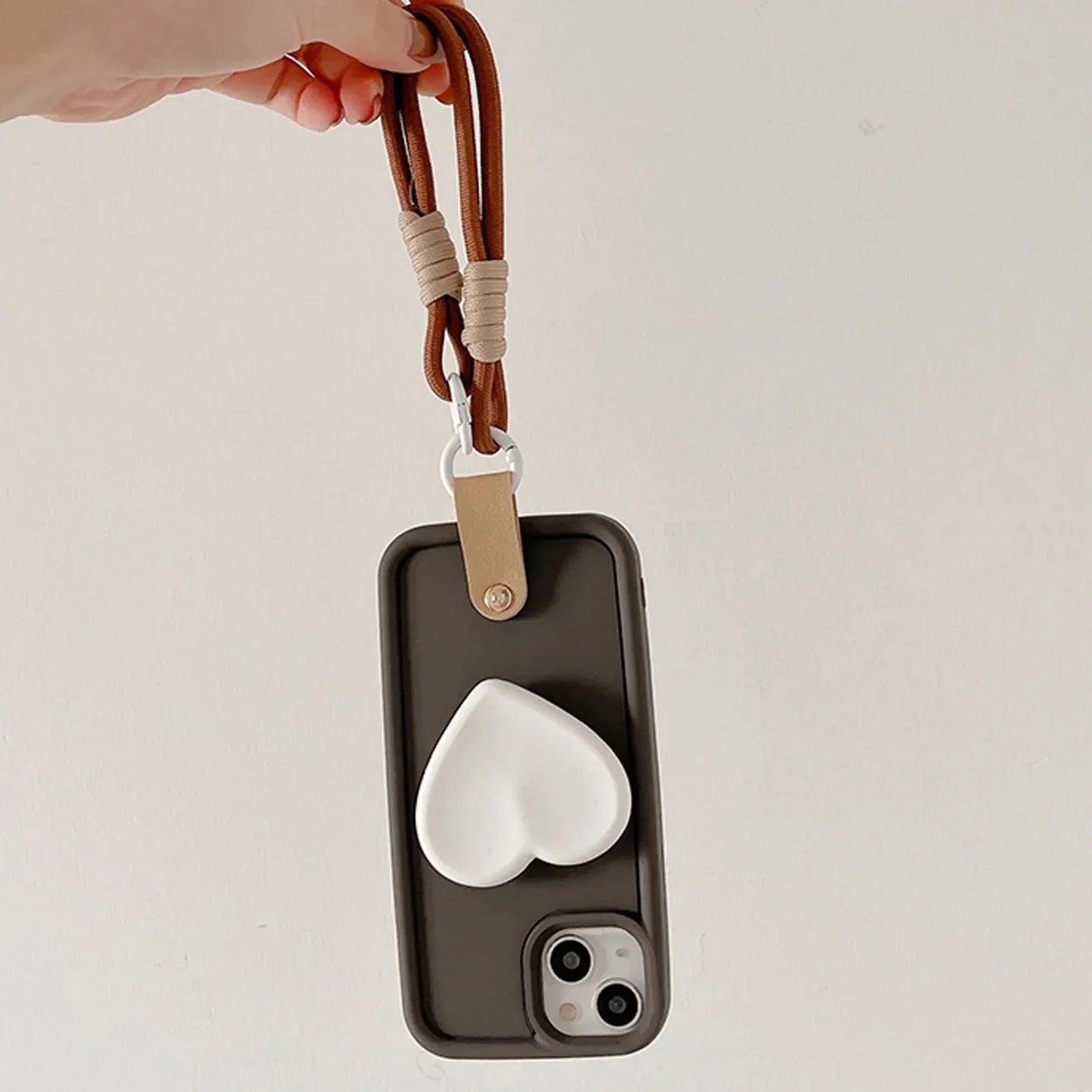 3D Cute Heart Anti-Lost Lanyard Chain Strap Holder Phone Case