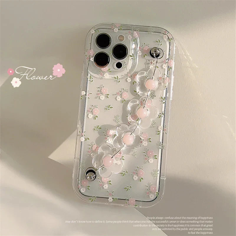 Cute 3D Flower Wrist Phone Chain Soft Phone Case