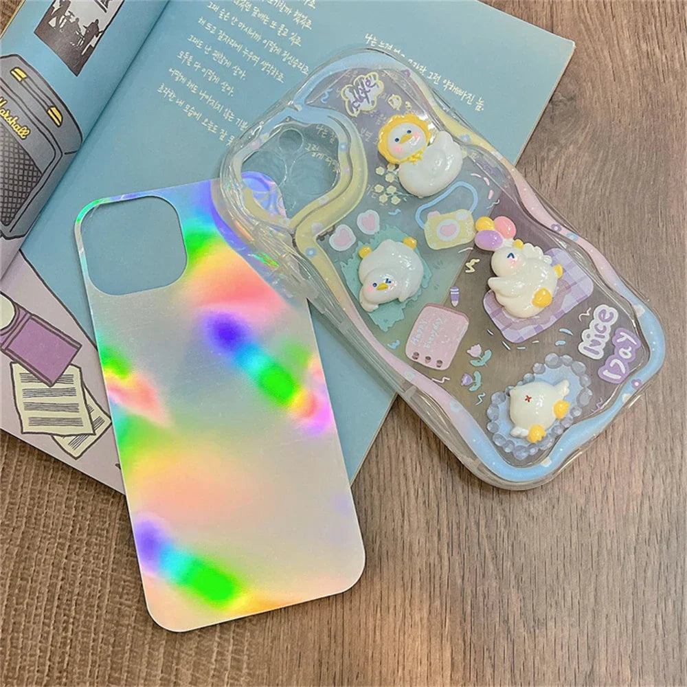 Cute 3D Cartoon Duck Cake Gradient Wave Border Silicone Phone Case