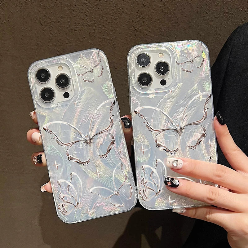 Laser Silver Butterfly Phone Case