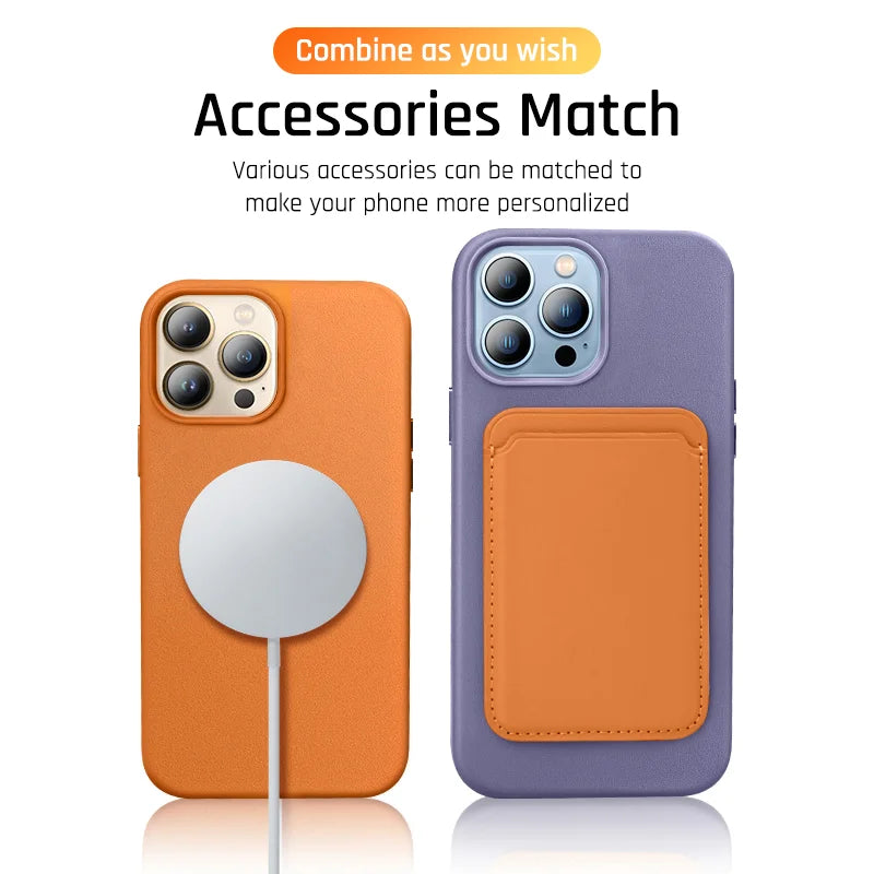 Luxury Leather MagSafe Magnetic Phone Case for iPhone Wireless Charging