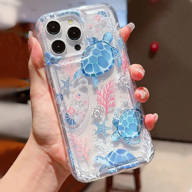 Cool Ocean Turtle Pattern Transparent Phone Case