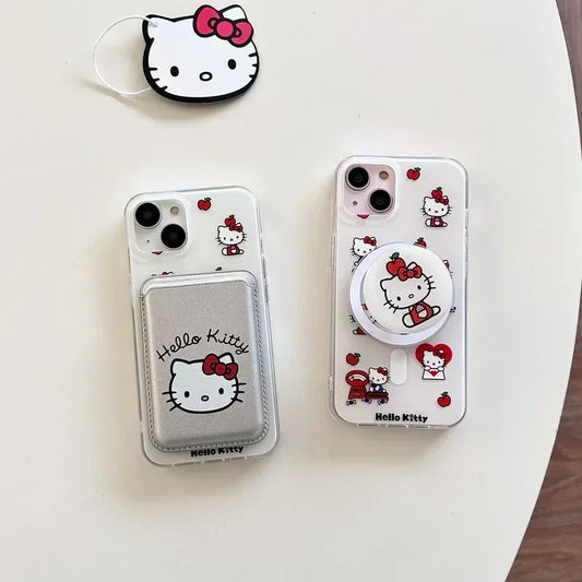 Cute Sanrio Hello Kitty Magnetic Wallet Bracket Magsafe Wireless Charge Phone Case