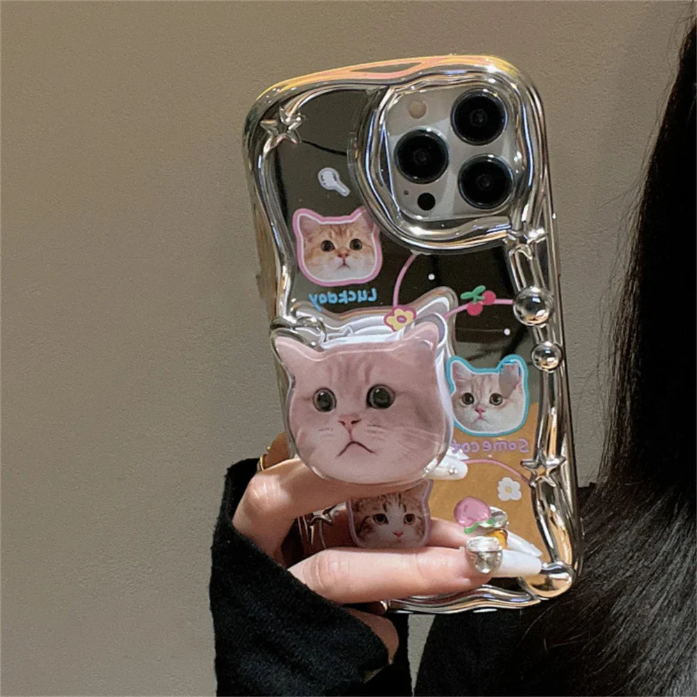 Cute 3D Cat Bracket Star Plating Soft Phone Case