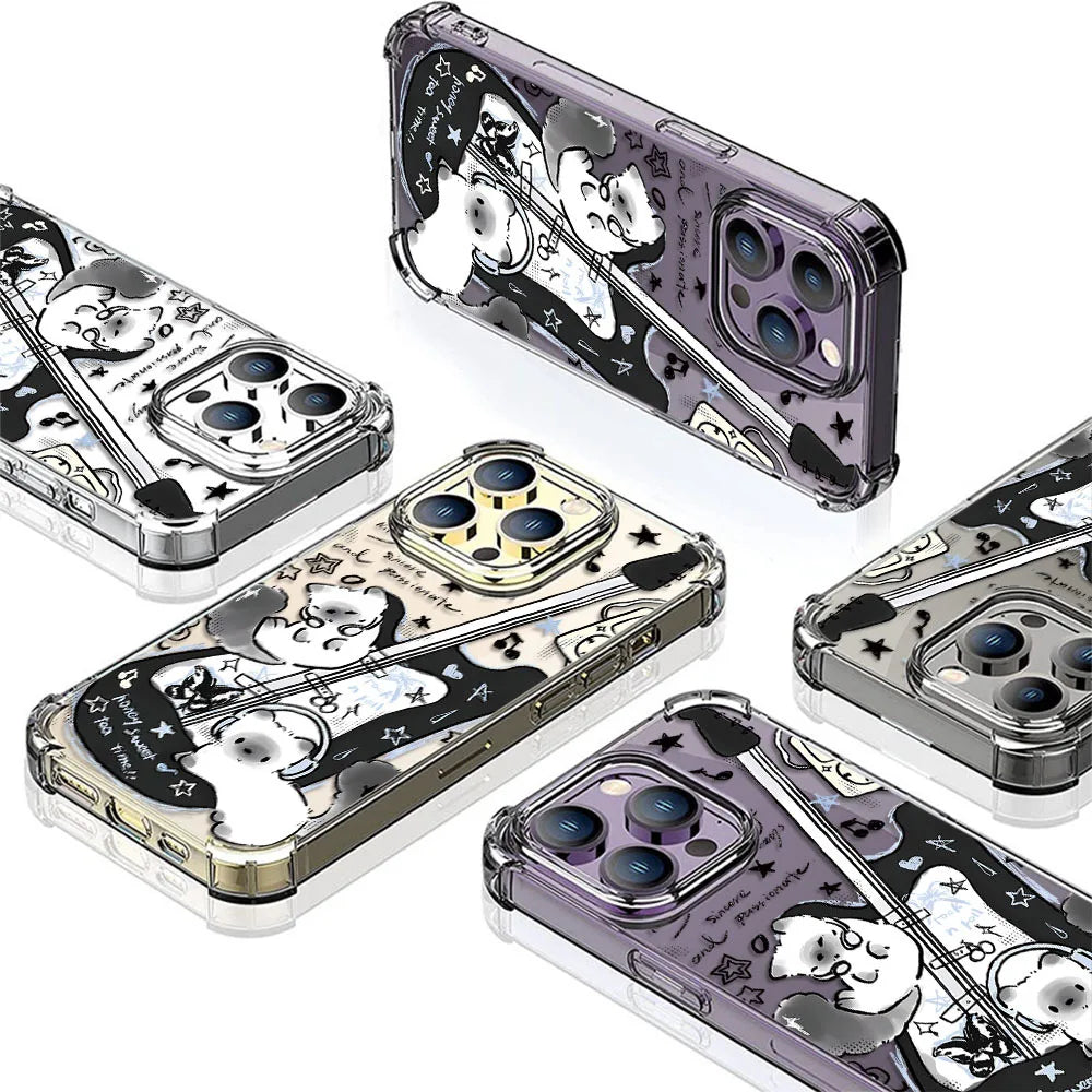 Black Guitar Music Cat Shockproof Phone Case