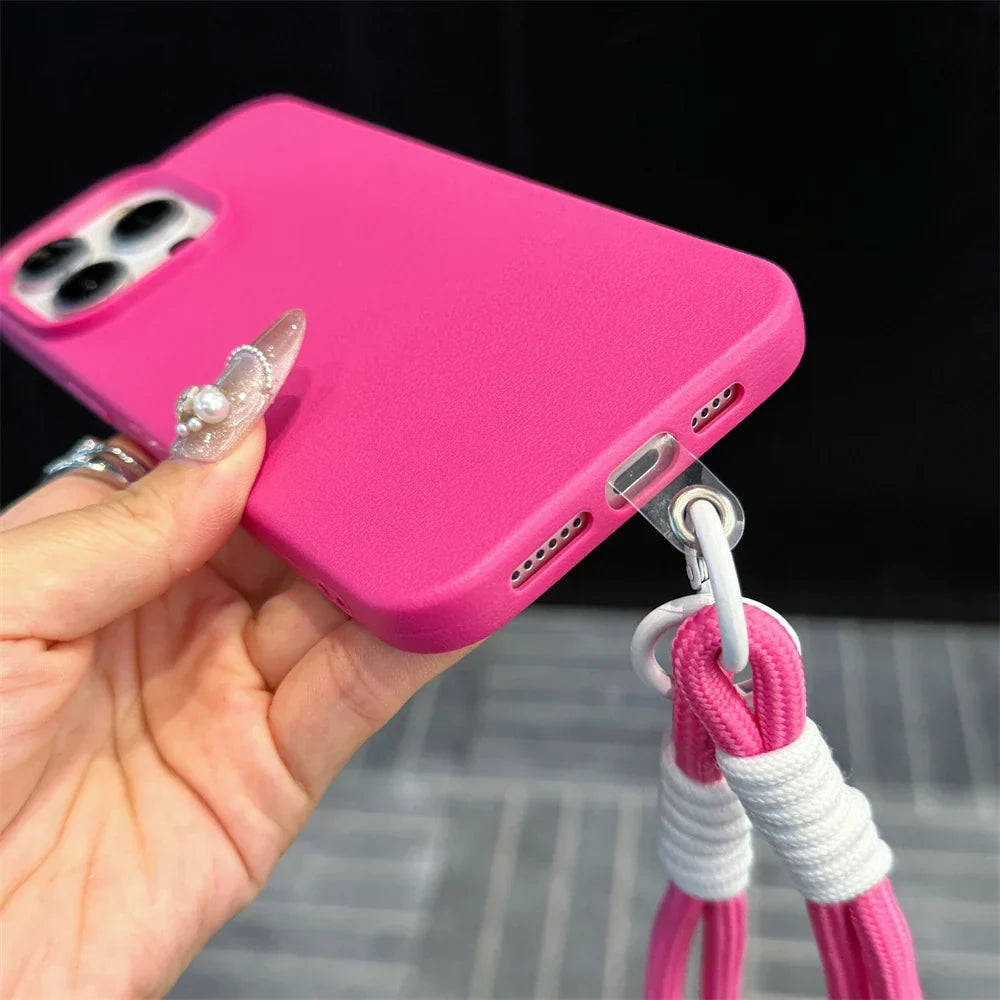Fashion Cute Candy Leather Texture With Wrist Strap Phone Case
