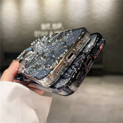 Flash Glitter Flowers Square Plating Frame Phone Case