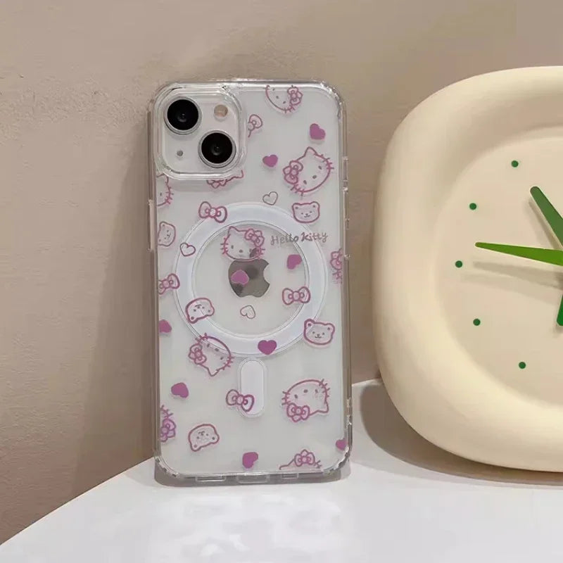 Cute Sanrio Hello Kitty Magnetic Wallet Holder Magsafe Wireless Charge Phone Case