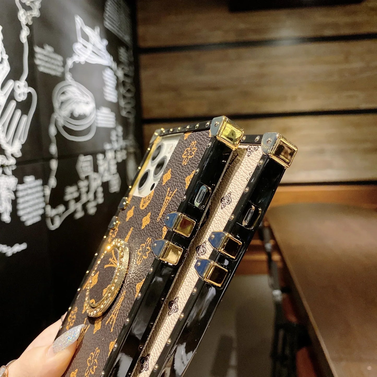 Fashion Glitter Ring Leather Phone Case